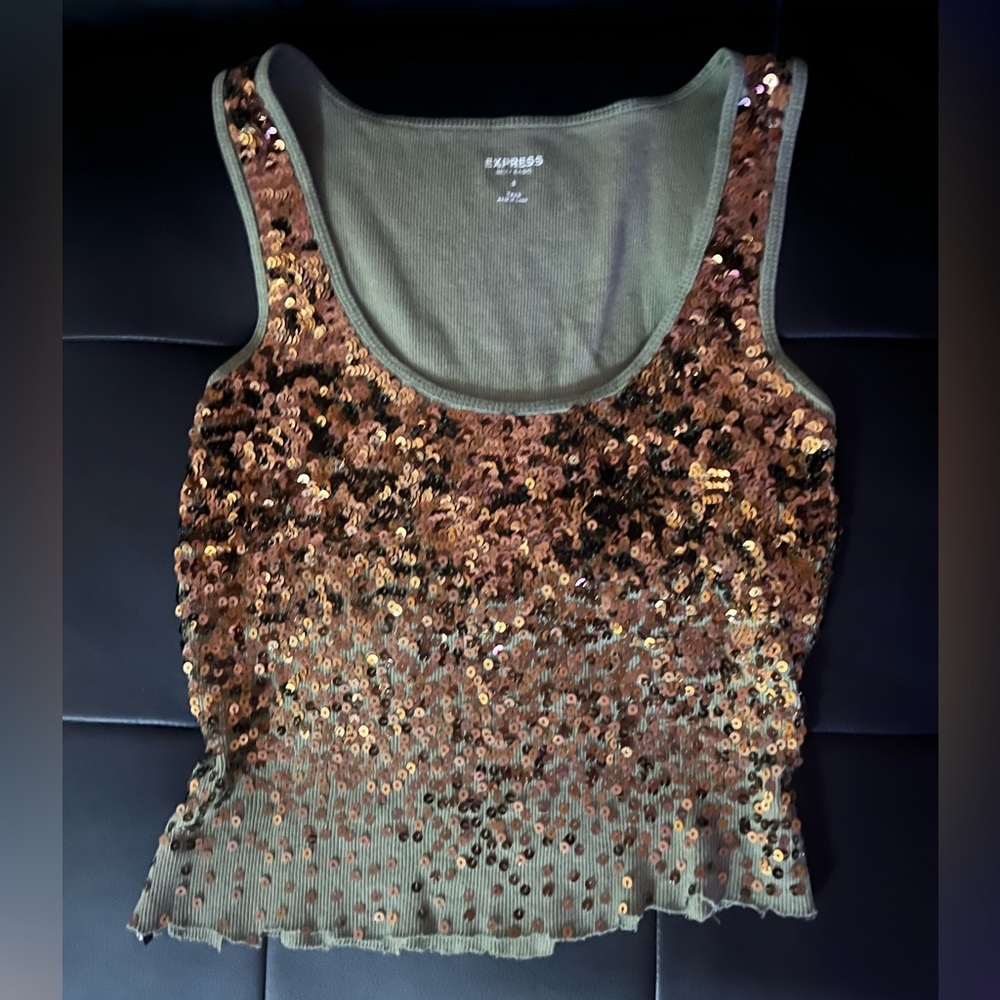 Express Brown Sequin Peplum Tank Top